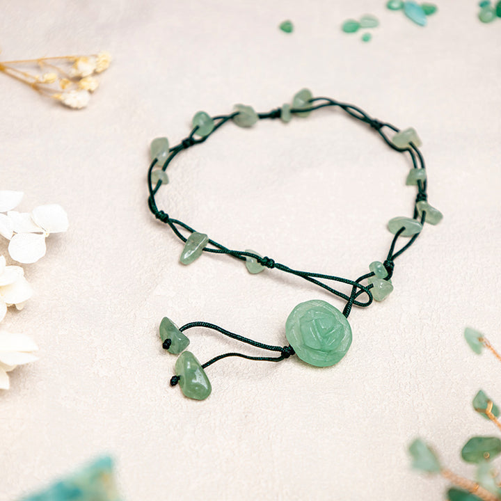 Tobillera curativa de paz interior con Buddha Stones, amatista, cristal rosa, aventurina verde, rosa