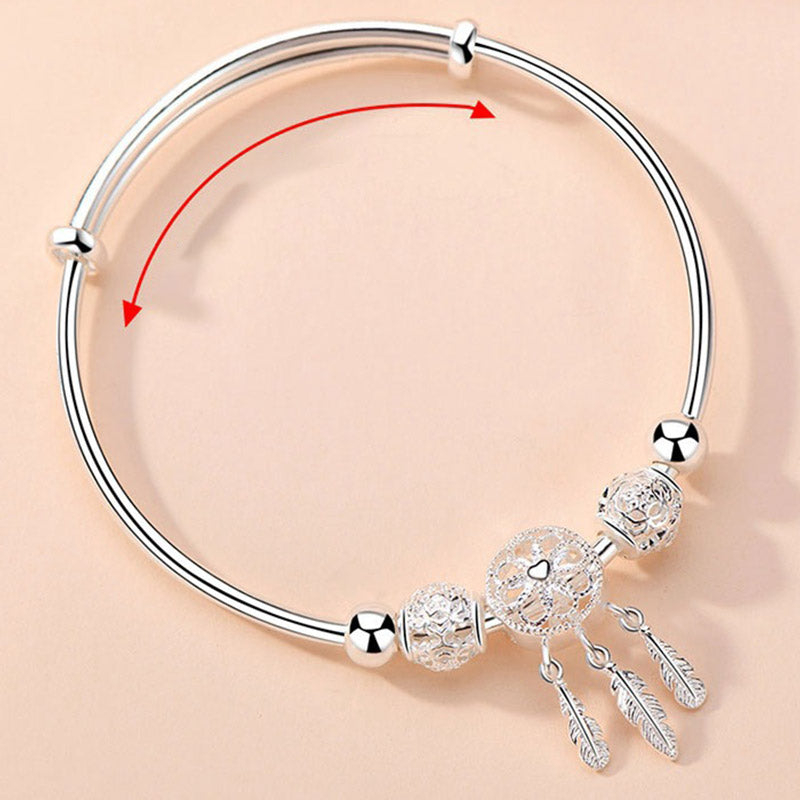 Pulsera con dije de atrapasueños con bendición de cobre blanco tibetano