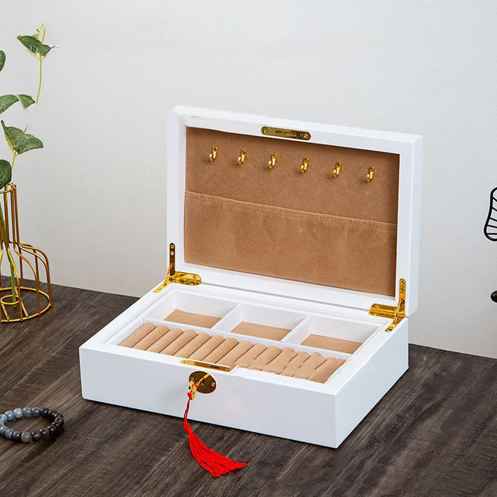 Caja de joyería de madera vintage con Buddha Stones, caja de almacenamiento de joyería de madera maciza de dos capas