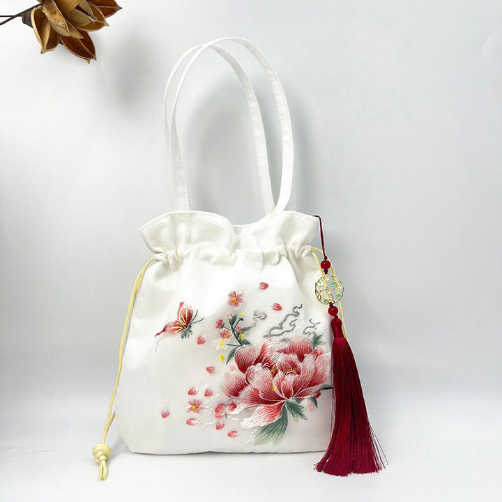 Buddha Stones Suzhou bordado Lotus Deer Epiphyllum peonía conejo algodón lino bolso bandolera bolso de hombro