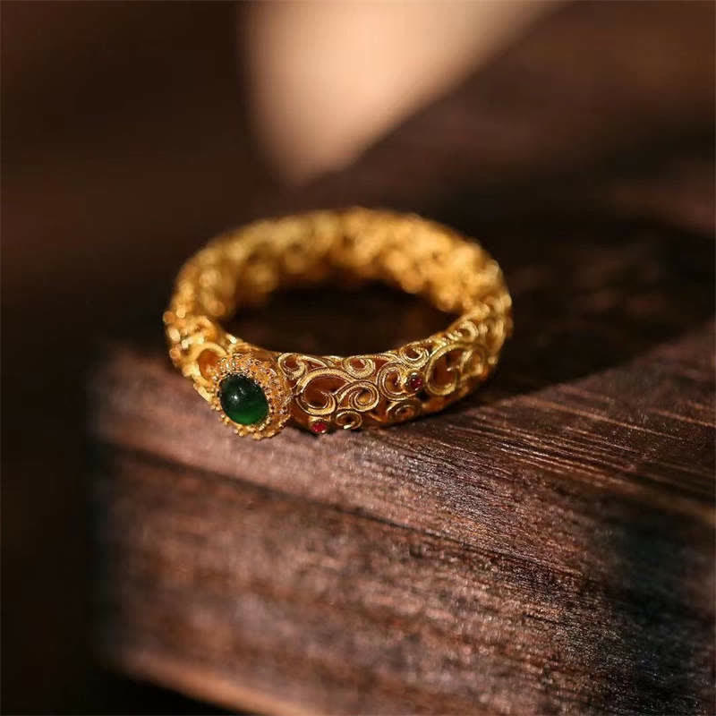 Anillo de la suerte del éxito del jade cian de plata de ley 925 con Buddha Stones
