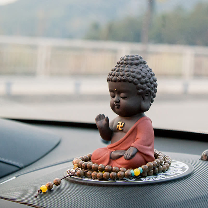 Buddha Stones Pequeño Buda Serenidad Arcilla Púrpura Decoración de Escritorio para el Hogar - image 10