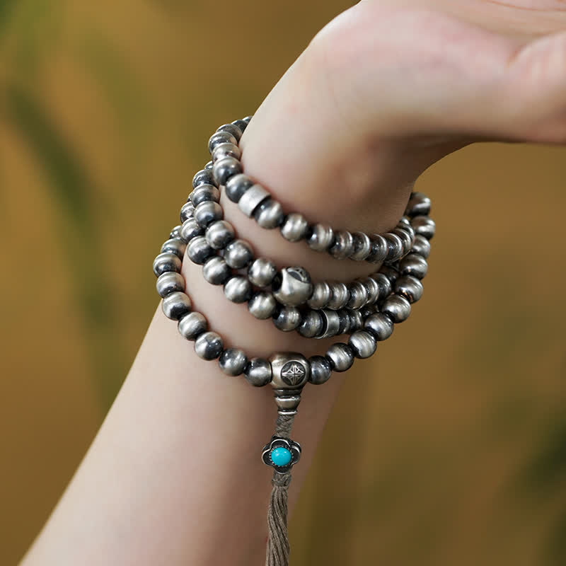 108 cuentas Mala de plata de ley 925, ágata roja, turquesa, pulsera con dijes de confianza