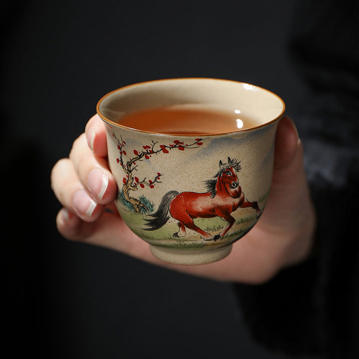 Taza de té de cerámica del zodíaco chino, 12 Buddha Stones, taza de té de Kung Fu, 130ml