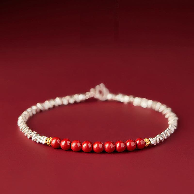 Pulsera de bendición con carácter de cinabrio Fu de plata de ley 925 con Buddha Stones - Cinabrio (circunferencia de la muñeca: 15-18 cm) - image 0