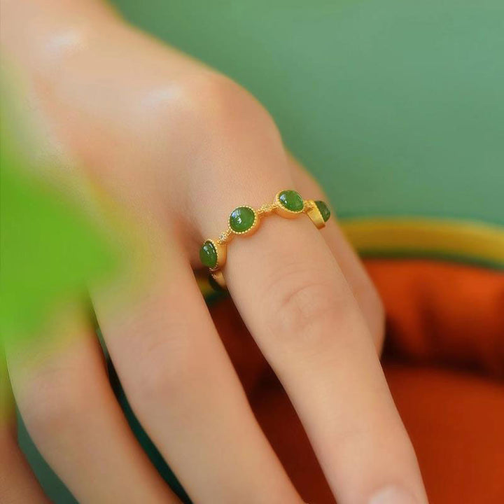 Anillo ajustable calmante curativo de jade cian con Buddha Stones - image 2