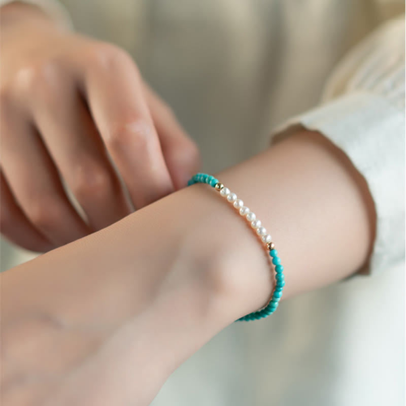 Pulsera con cuentas de perlas turquesas naturales de plata de ley 925 con Buddha Stones - image 4