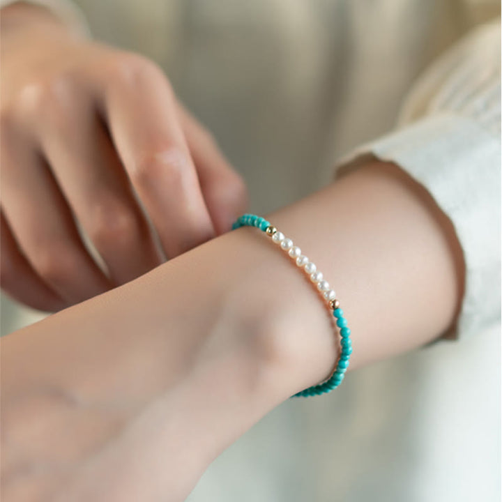 Pulsera con cuentas de perlas turquesas naturales de plata de ley 925 con Buddha Stones - image 4
