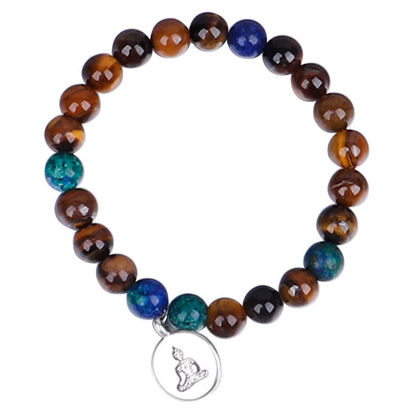 Buddha Stones 108 cuentas Mala, ojo de tigre, pulsera de fuerza de Buda, colgante de collar con borlas