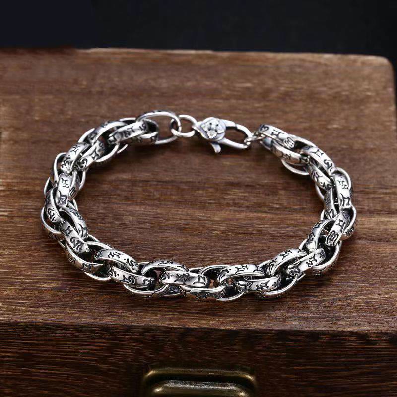 Pulsera de creatividad con amuleto tallado Om Mani Padme Hum tibetano con Buddha Stones