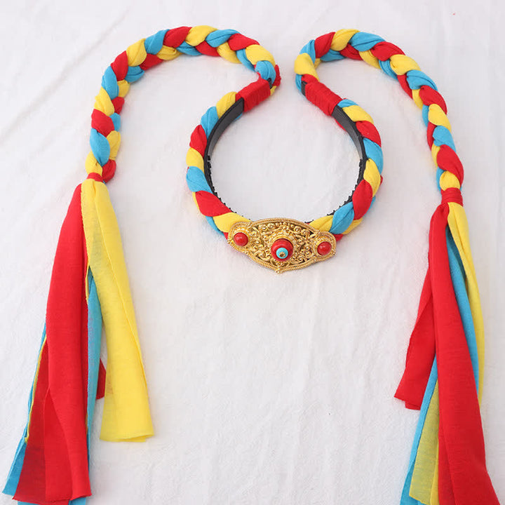 Accesorios para el cabello con cuentas de borlas coloridas tibetanas - Amarillo - Prismático - image 12