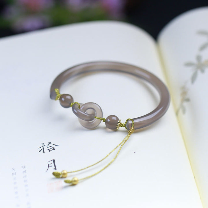 Brazalete de pulsera de equilibrio con hebilla de paz doble de ágata gris natural con Buddha Stones