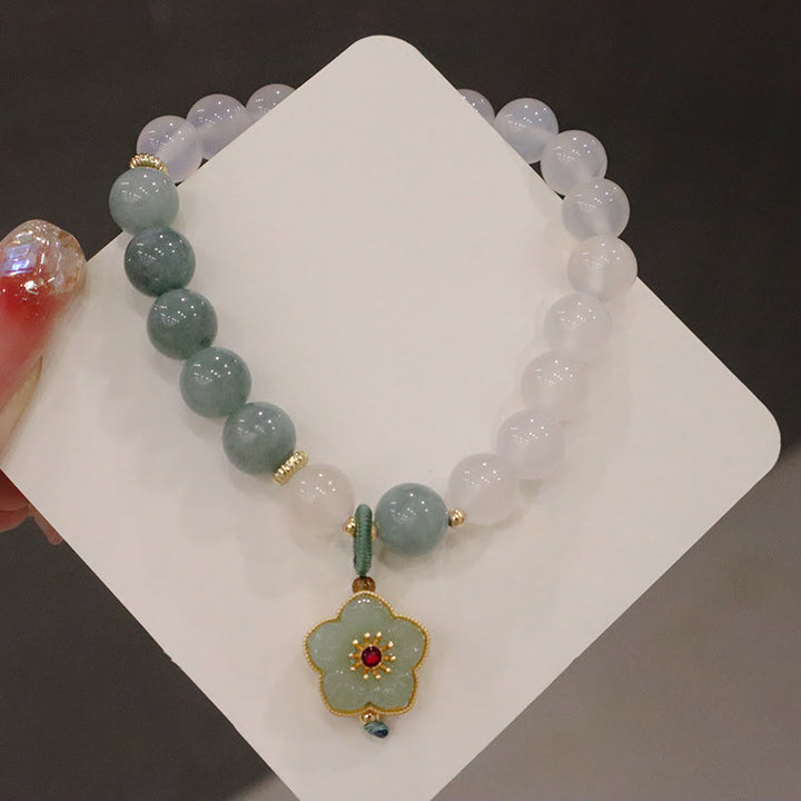 Pulsera de protección con hebilla de paz, flor de loto, Jade, ágata blanca, Buddha Stones