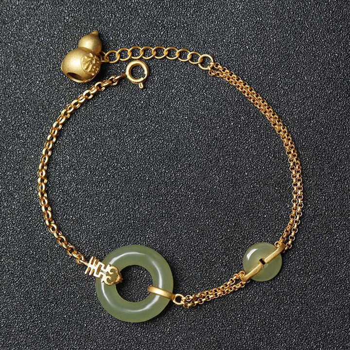 Pulsera de cadena de prosperidad auspiciosa con personaje Fu de calabaza con hebilla de paz redonda de Jade