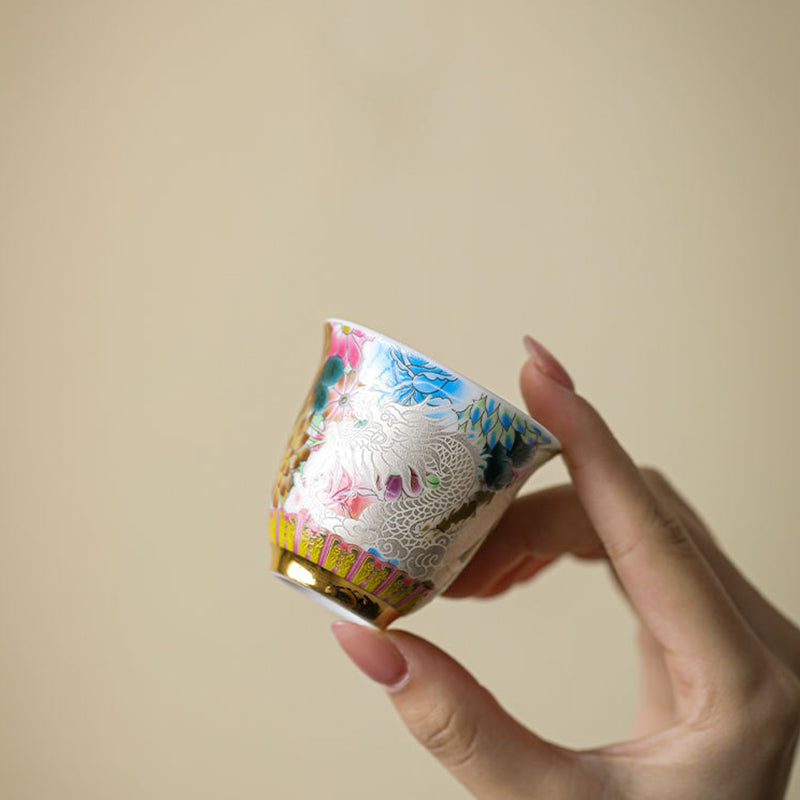 Taza de té de cerámica con flores de Fénix y dragón de Buddha Stones , taza de té de Kung Fu de 50ml
