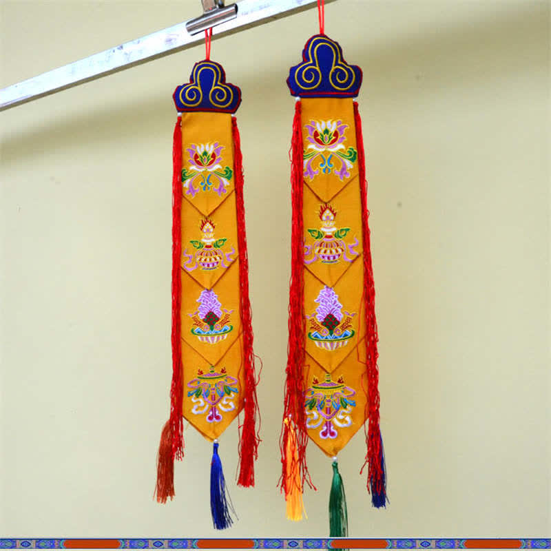 Flor de loto Ocho símbolos auspiciosos Meditación Iluminación Borlas coloridas Arte de pared