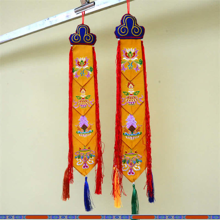 Flor de loto Ocho símbolos auspiciosos Meditación Iluminación Borlas coloridas Arte de pared