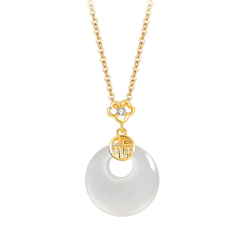 Colgante de plata de ley 925 con Buddha Stones y ágata blanca con el símbolo de la suerte y la felicidad