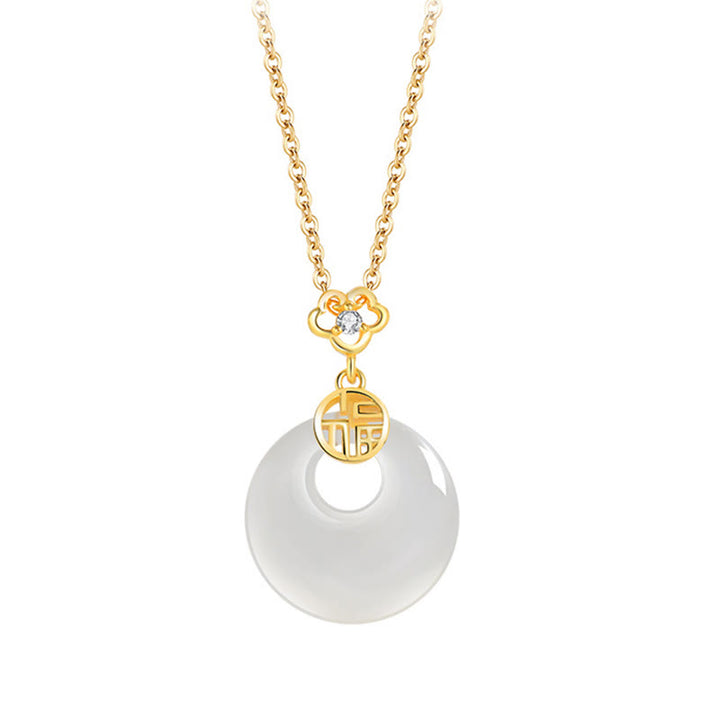Colgante de plata de ley 925 con Buddha Stones y ágata blanca con el símbolo de la suerte y la felicidad