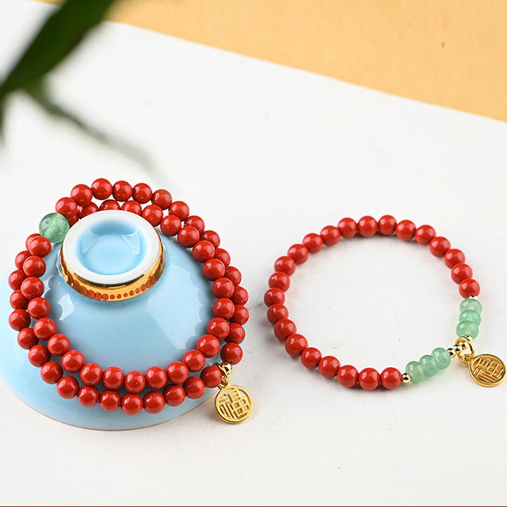 Collar de pulsera de la suerte de aventurina verde cinabrio tibetano con Buddha Stones