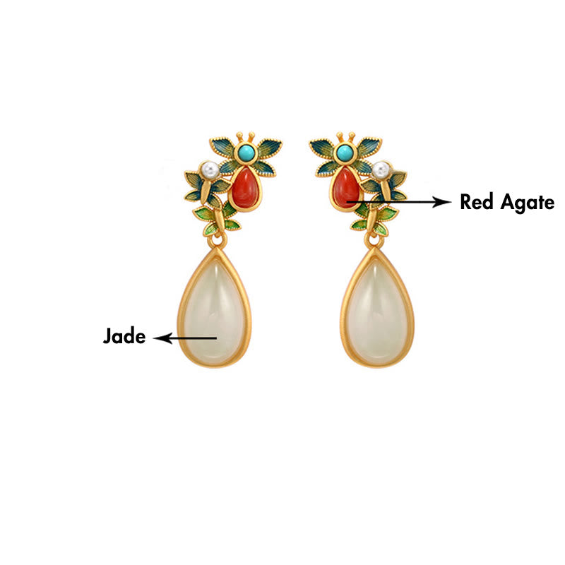 Pendientes colgantes con forma de gota de agua , Buddha Stones , Jade blanco, ágata roja, mariposa, protección