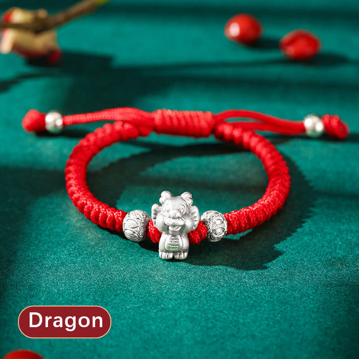 Pulsera para niños hecha a mano con cuerda roja del zodíaco chino de plata de ley 999 con Buddha Stones - Dragón (tamaño de la pulsera 12+4 cm) - image 0