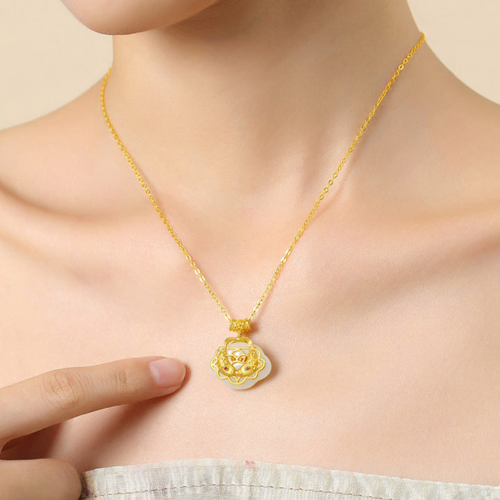 Collar con colgante de plata de ley 925 con Buddha Stones , jade hetiano natural, pez Koi