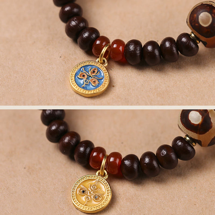 Buddha Stones Natural Tíbet Púrpura Bodhi Semilla Dzi Cuenta Dios de la Riqueza Pulsera de Sabiduría