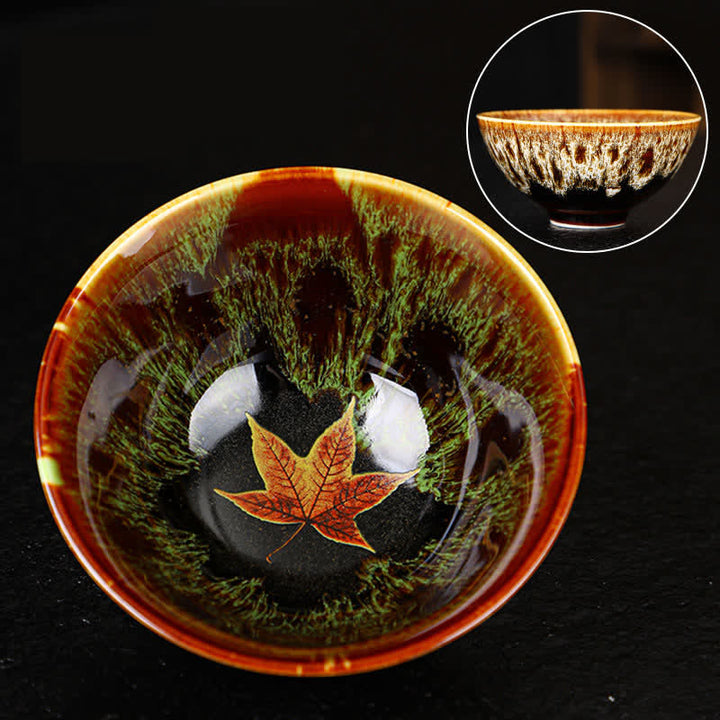 Tazas de té caseras de cerámica coloridas de la hoja de arce de las Buddha Stones