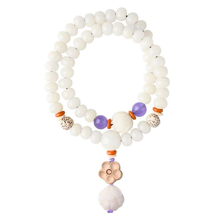 Pulsera de bendición de loto Bodhi de jade blanco tibetano con Buddha Stones