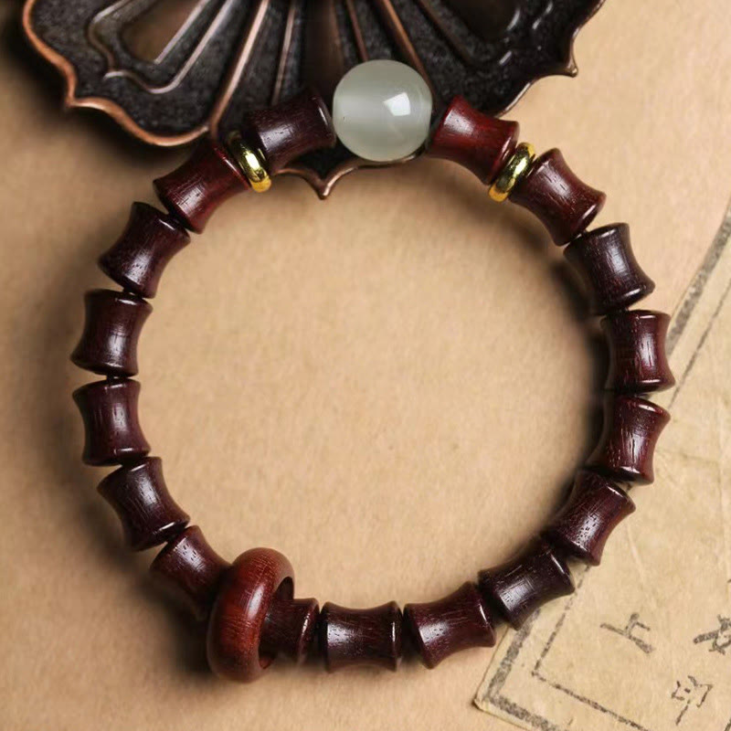Pulsera de la paz de bambú con Buddha Stones, ébano, sándalo verde, palisandro negro