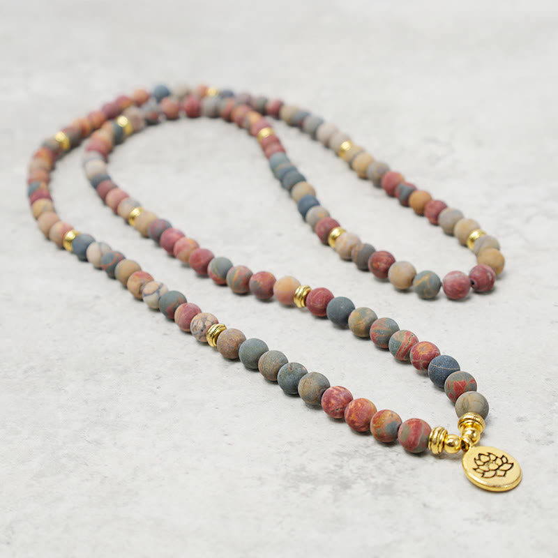 Pulsera de energía con 108 cuentas de Mala, piedra de jaspe Picasso, Buddha Stones - image 3