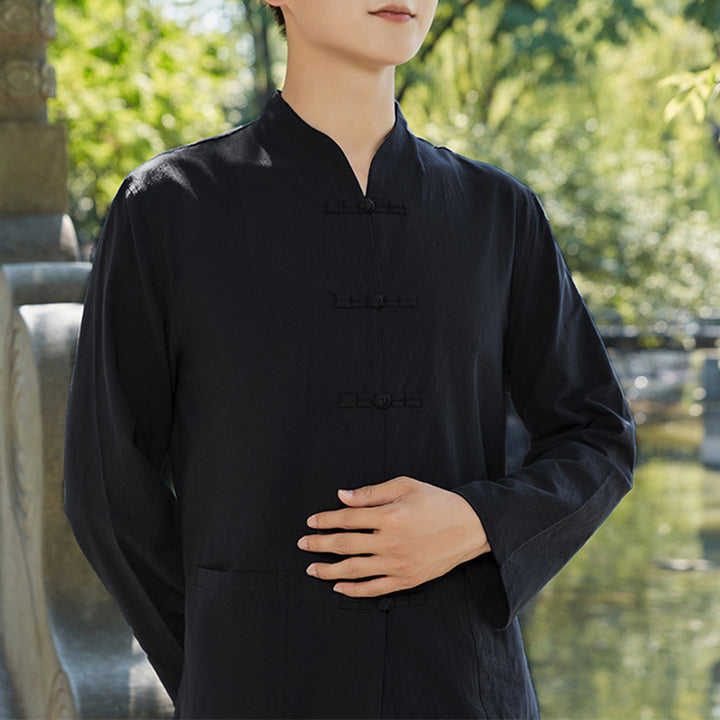 Buddha Stones espiritual Zen práctica Yoga meditación oración ropa algodón lino conjunto de hombres - Negro - US/UK/AU48, EU58 (6XL) - image 2