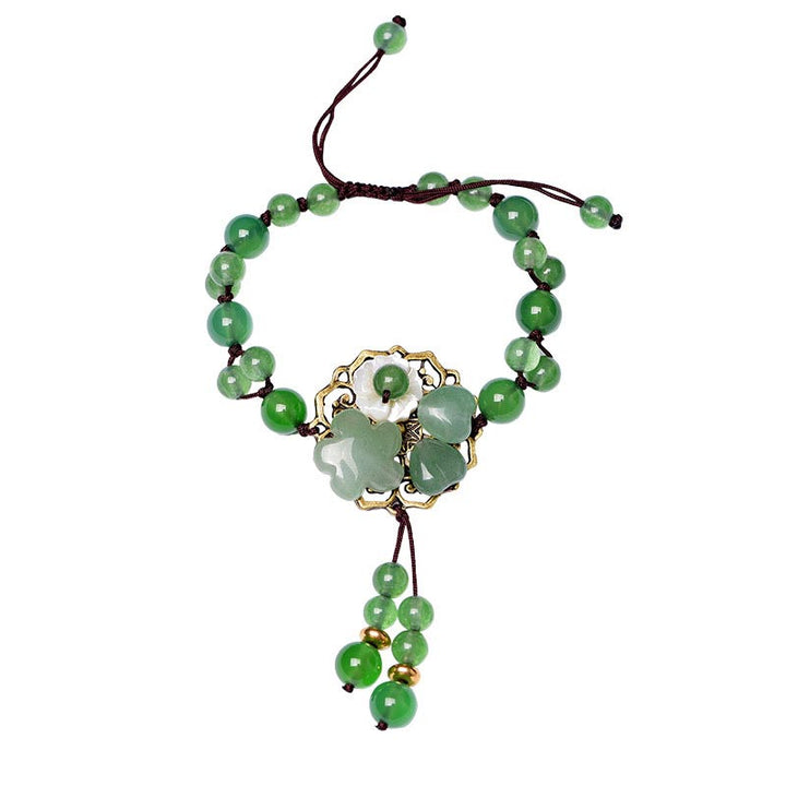 Pulsera de flores colgantes de la suerte de jade verde natural con Buddha Stones
