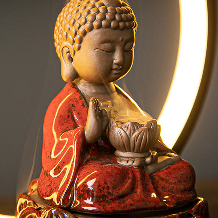 Quemador de incienso de bendición de cerámica con decoración de luz, fuente de humo de reflujo de loto de Buda , Buddha Stones