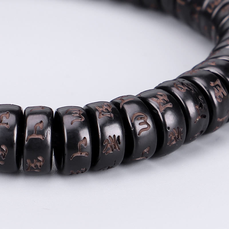 Pulsera de cadena positiva con cuentas de concha de coco tibetana, Buddha Stones grabadas Om Mani Padme Hum Mantra