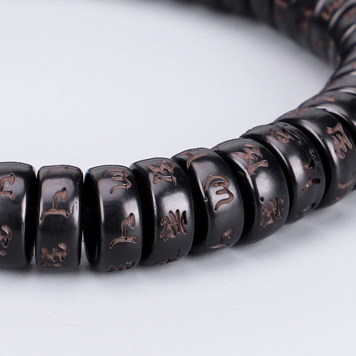 Pulsera de cadena positiva con cuentas de concha de coco tibetana, Buddha Stones grabadas Om Mani Padme Hum Mantra
