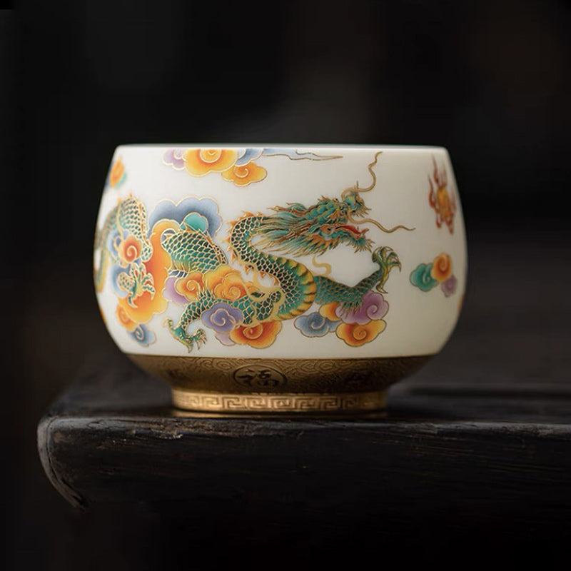 Taza de té de cerámica con nubes propicias, dragón, Fénix, Buddha Stones, taza de té de Kung Fu