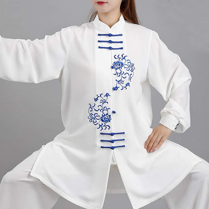 Conjunto de ropa unisex con bordado de flores y Buddha Stones para meditación, oración, espiritualidad, zen, tai chi y qigong.