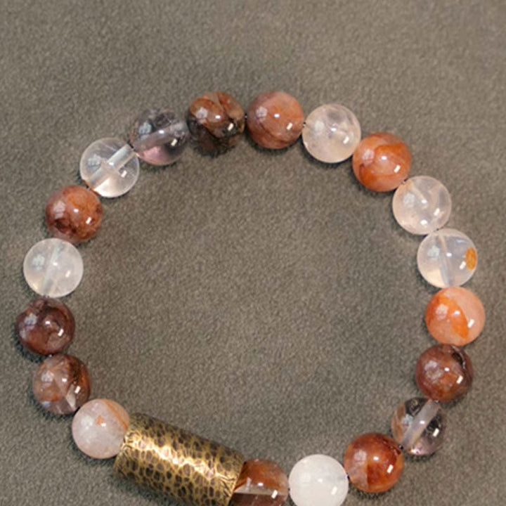 Buddha Stones Cristal blanco Cuarzo hematoide rojo Cuarzo rutilado dorado Pulsera de protección fantasma púrpura