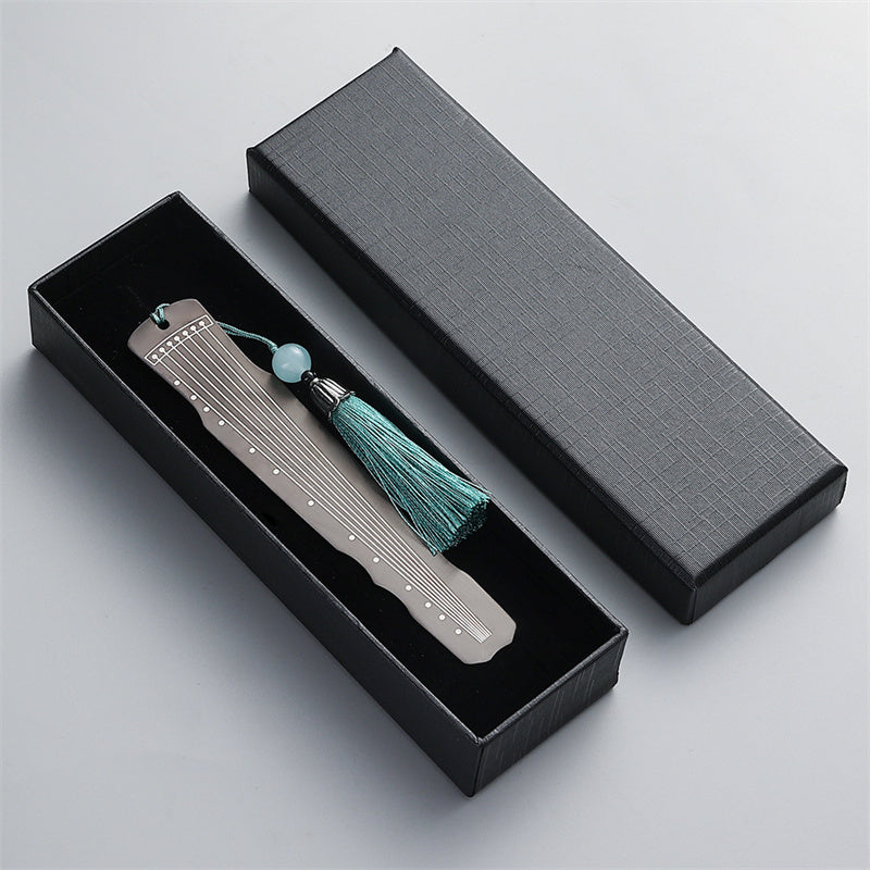 Buddha Stones instrumentos musicales clásicos Pipa Guzheng Guqin Ruan marcapáginas de Metal borla con caja de regalo