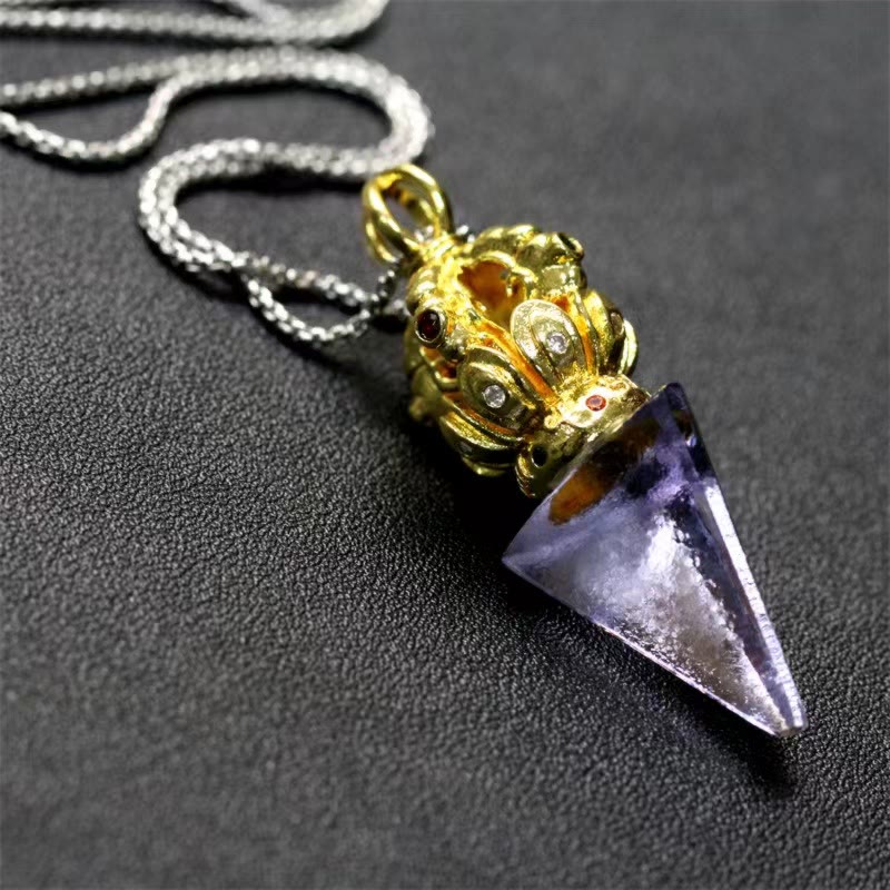 Buddha Stones tibetano Dorje Vajra 4 puntas Lotus Liuli cristal fuerza collar colgante - Dorje morado - image 11