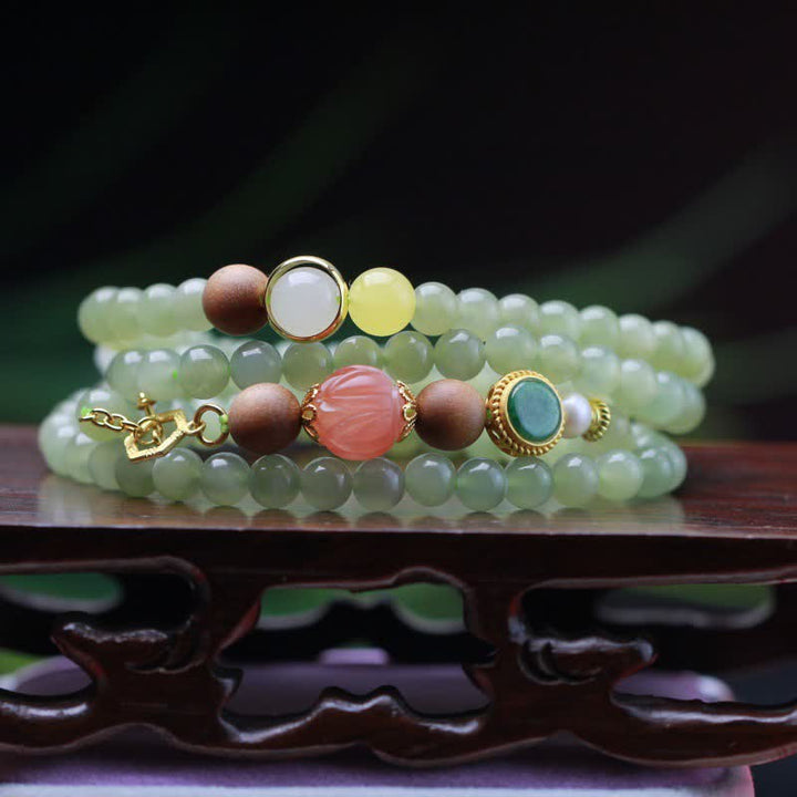 Pulsera de abundancia de suerte de ágata roja de loto ámbar de jade hetiano natural