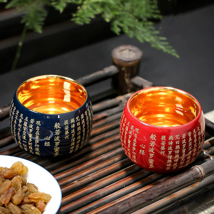 Taza de té de cerámica grabada con Mantra de gran compasión, Sutra del corazón de Buddha Stones, taza de té de Kung Fu