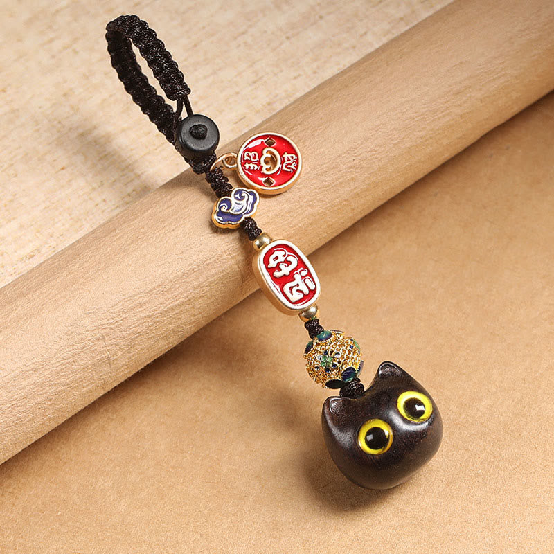 Buddha Stones de madera de ébano, gato de la suerte, nube propicia, llavero de paz, decoración colgante para teléfono - Gato de ojos amarillos - Llavero - image 4
