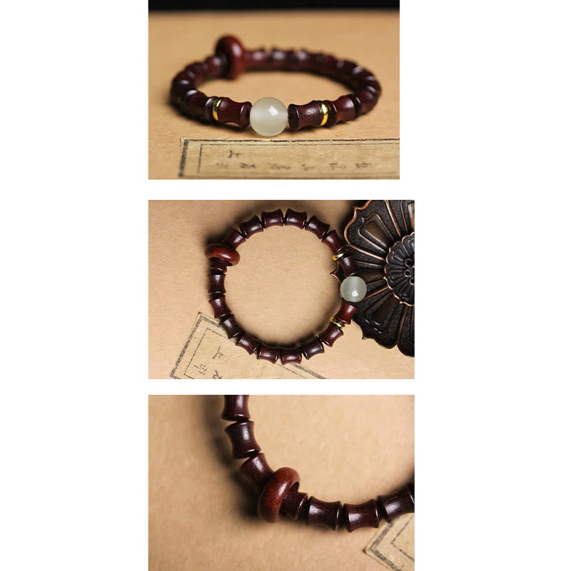 Pulsera de la paz de bambú con Buddha Stones, ébano, sándalo verde, palisandro negro