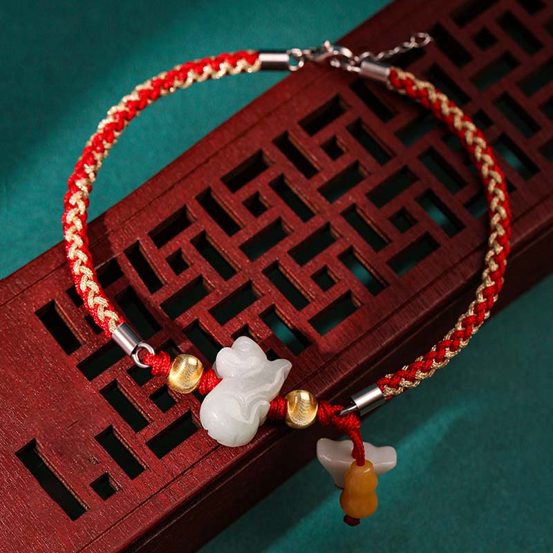Tobillera con pulsera de hilo rojo de prosperidad de Jade del zodíaco chino con Buddha Stones