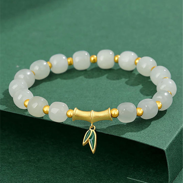 Pulsera de la suerte de bambú de jade blanco hetiano de plata de ley 925 con Buddha Stones - Jade Blanco Hetian (Protección♥Felicidad) - image 0