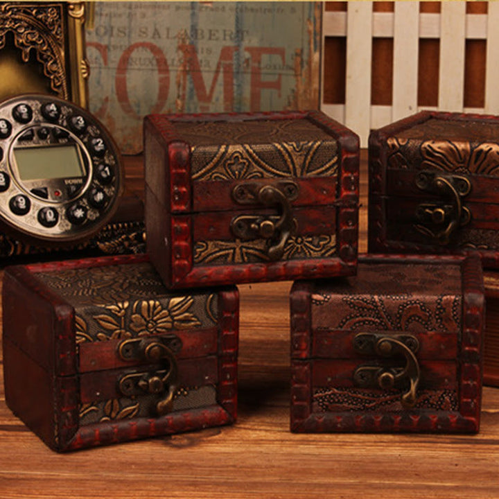 Caja de joyería de madera cuadrada pequeña Retro con Buddha Stones , flor de loto, uva, cobre, moneda, narciso, caja de almacenamiento de joyería