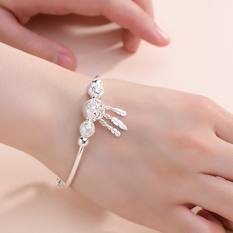 Pulsera con dije de atrapasueños con bendición de cobre blanco tibetano